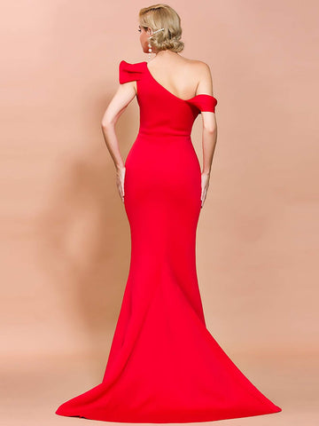 Missord Asymmetrical Neck Ruffle Trim Floor Length Prom Dress