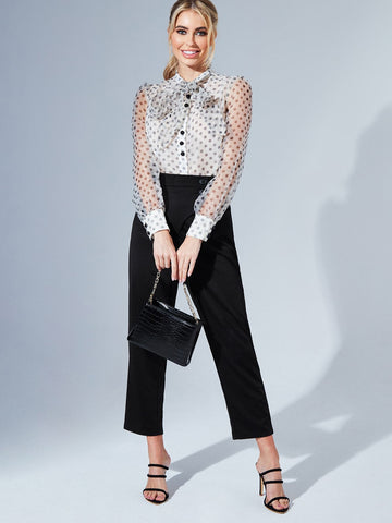 Polka Dot Organza Pussybow Blouse