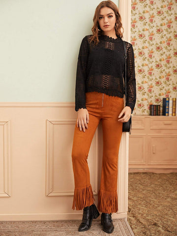 Guipure Lace Mock Neck Blouse