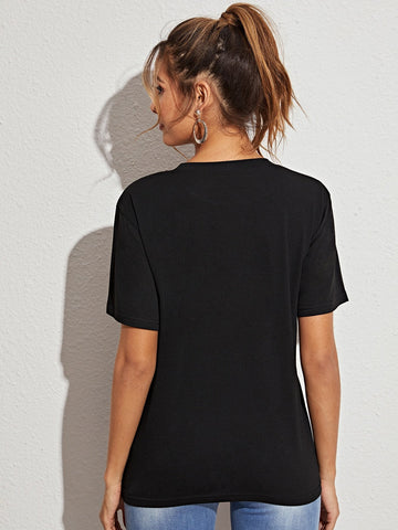 Letter Graphic Round Neck Tee