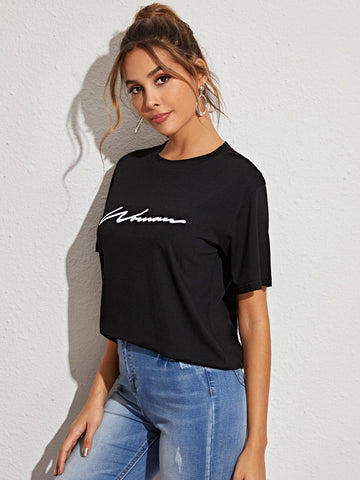 Letter Graphic Round Neck Tee