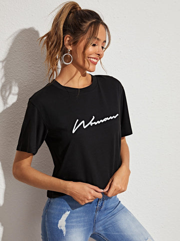 Letter Graphic Round Neck Tee