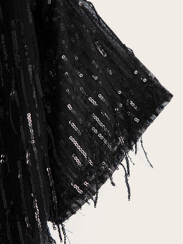 Sequin Fringe Keyhole Back Tunic Dress