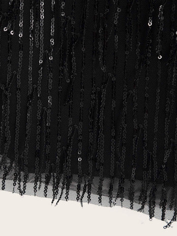Sequin Fringe Keyhole Back Tunic Dress