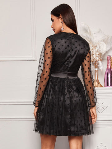 Star Pattern Mesh A-line Dress