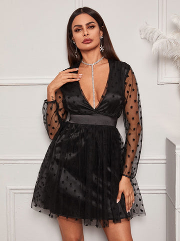 Star Pattern Mesh A-line Dress