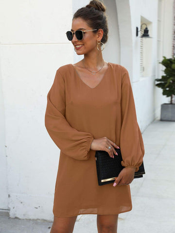 Solid V-neck Tunic Dress