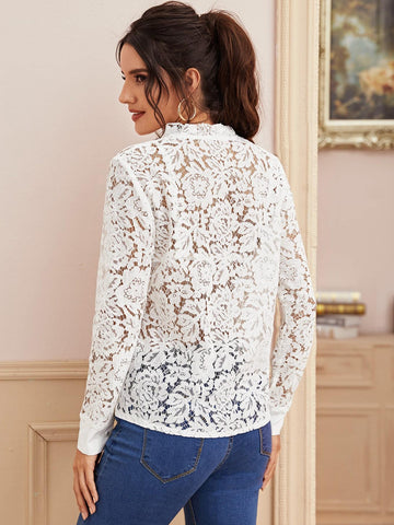 Button Through Guipure Lace Blouse