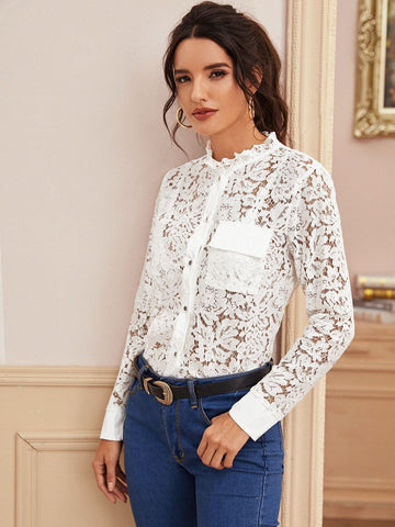 Button Through Guipure Lace Blouse