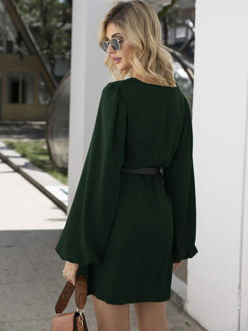 Blouson Sleeve Tunic Dress With Belt