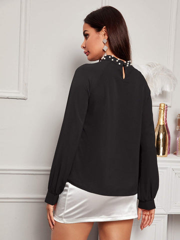 Pearls Detail Raglan Sleeve Blouse