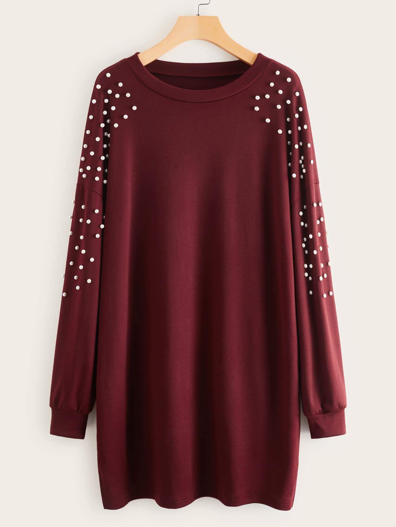 Pearls Beaded Drop Shoulder Tee Dress