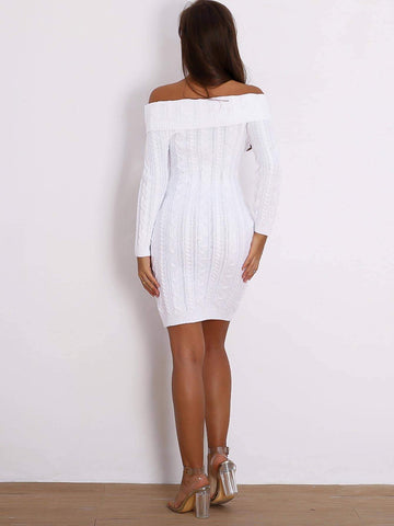 Joyfunear Foldover Off Shoulder Bodycon Midi Jumper Dress