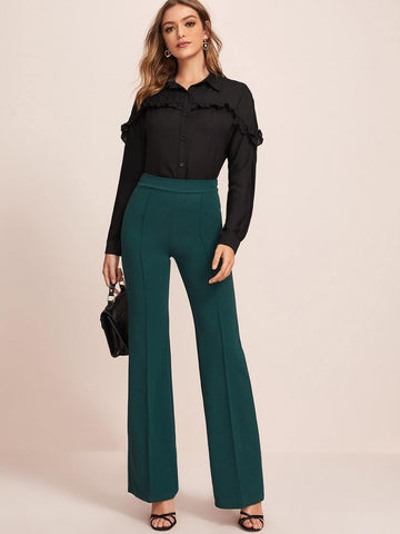 Button Front Frill Trim Blouse