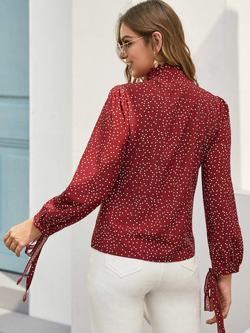 Allover Polka Dot Ruffle Blouse