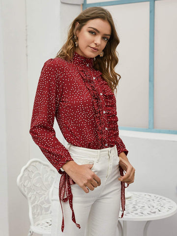 Allover Polka Dot Ruffle Blouse
