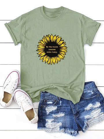 Slogan And Sunflower Print Tee