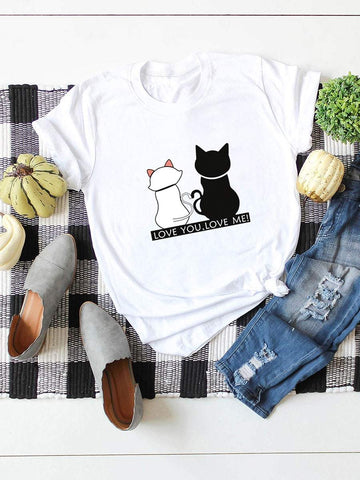 Cat And Slogan Graphic Tee