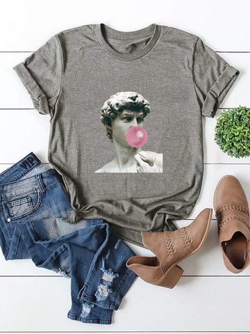 Round Neck Figure Sculpture Graphic Tee