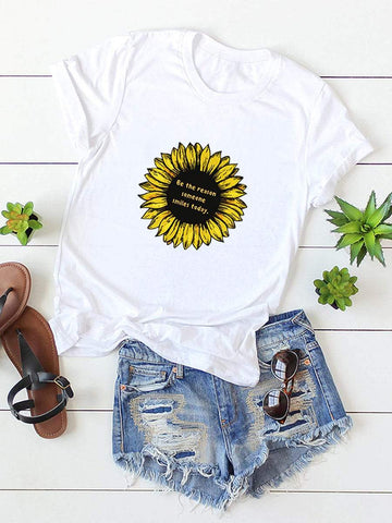 Slogan And Sunflower Print Tee