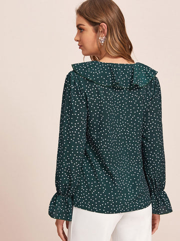 Allover Polka Dot Ruffle Blouse