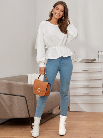 Ruffle Hem Elastic Waist Tee