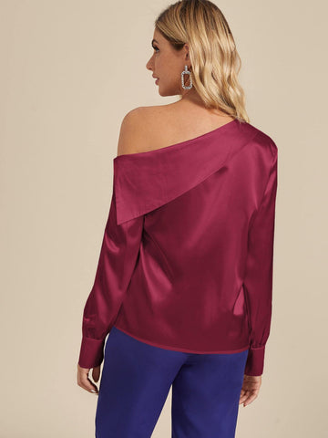 Asymmetric Neck Solid Satin Blouse