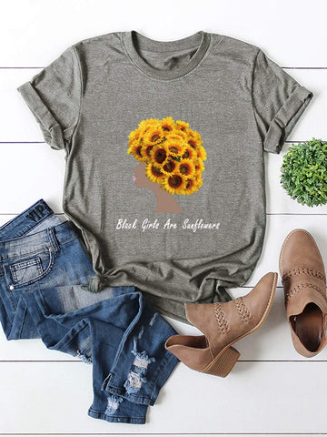 Slogan And Sunflower Print Tee