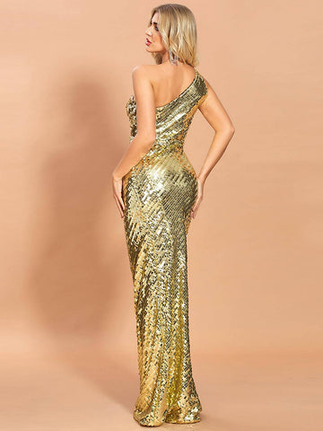 Missord One Shoulder Sequin Bodycon Prom Dress