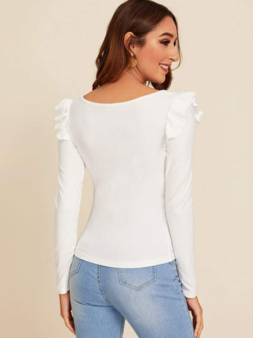 Square Neck Ruffle Slim Tee