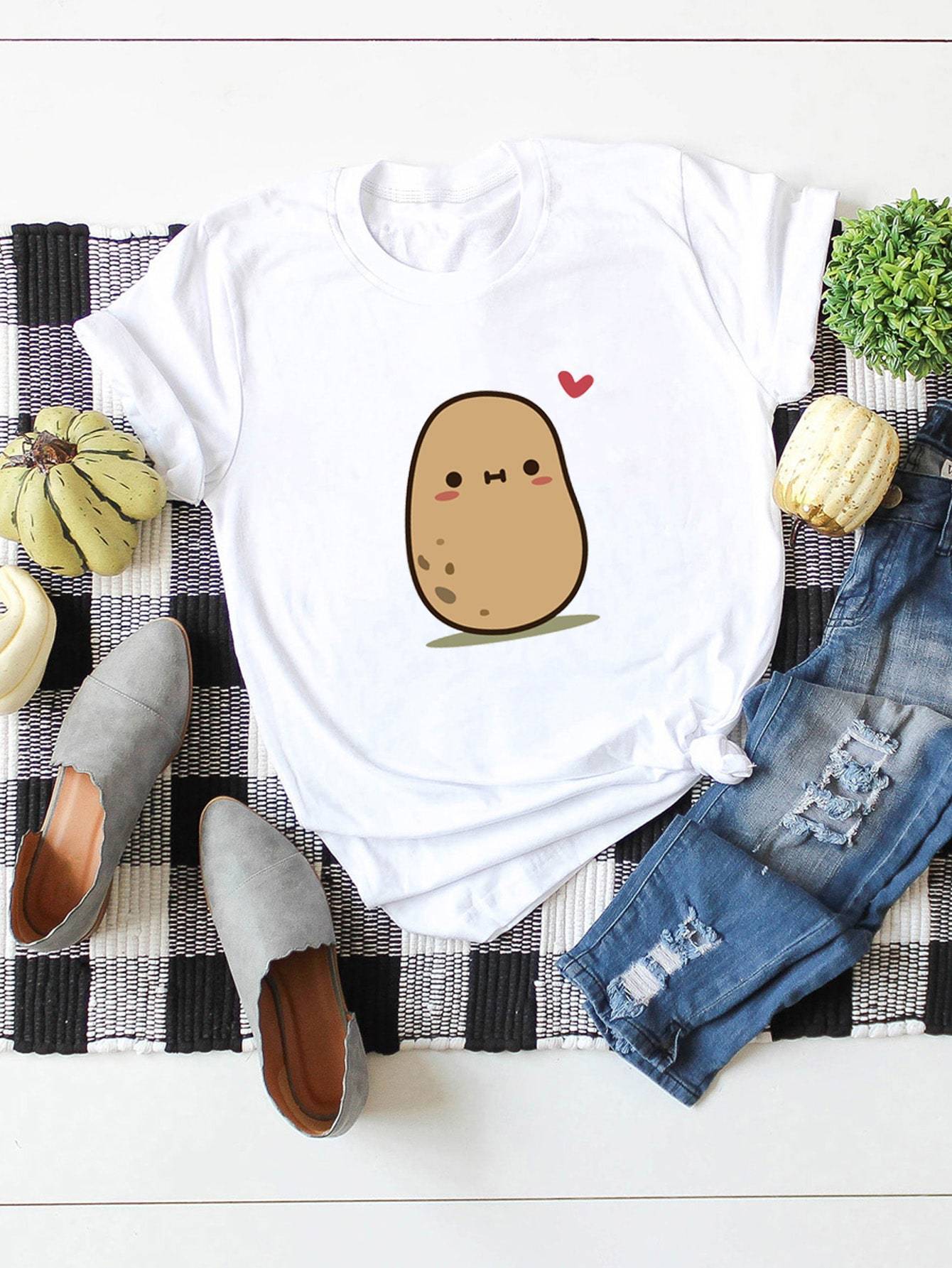 Cartoon Graphic Rolled Sleeve Tee