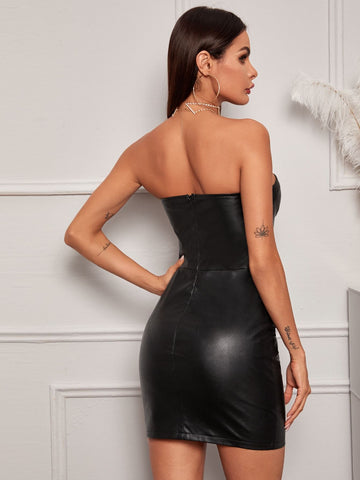 PU Leather Tube Bodycon Dress