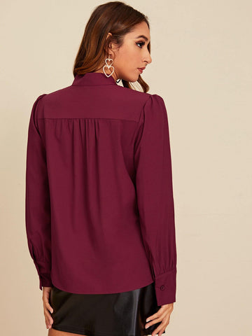 Tie Neck Button Front Blouse