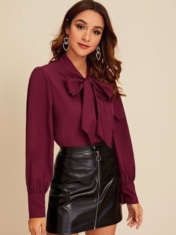 Tie Neck Button Front Blouse