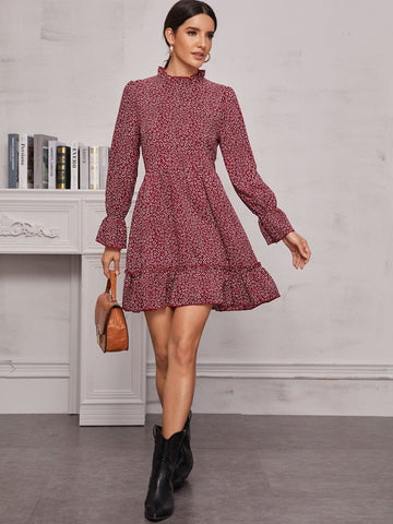 Ditsy Floral Frill Neck Dress