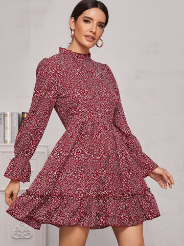 Ditsy Floral Frill Neck Dress