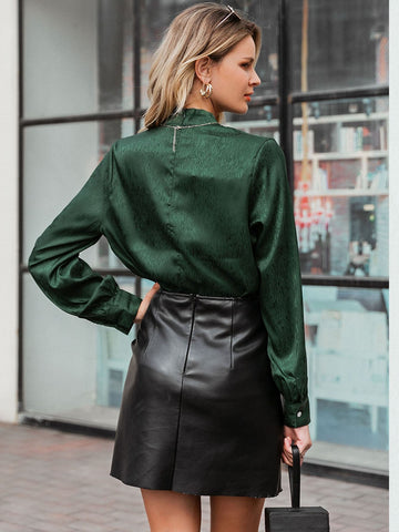 Simplee Zip Back Mock-neck Satin Top