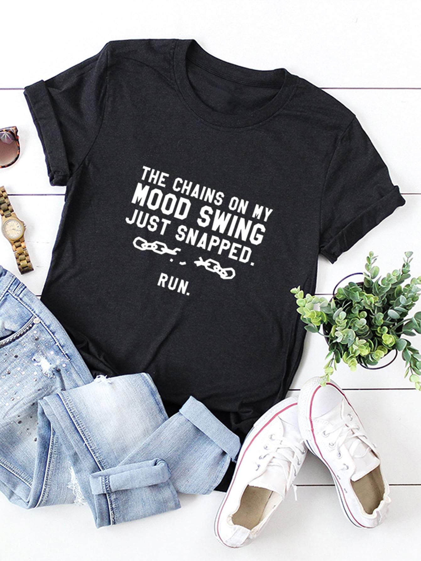 Chain And Slogan Graphic Tee