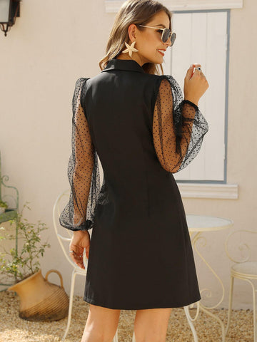 Double Breasted Polka Dot Sleeve Blazer Dress