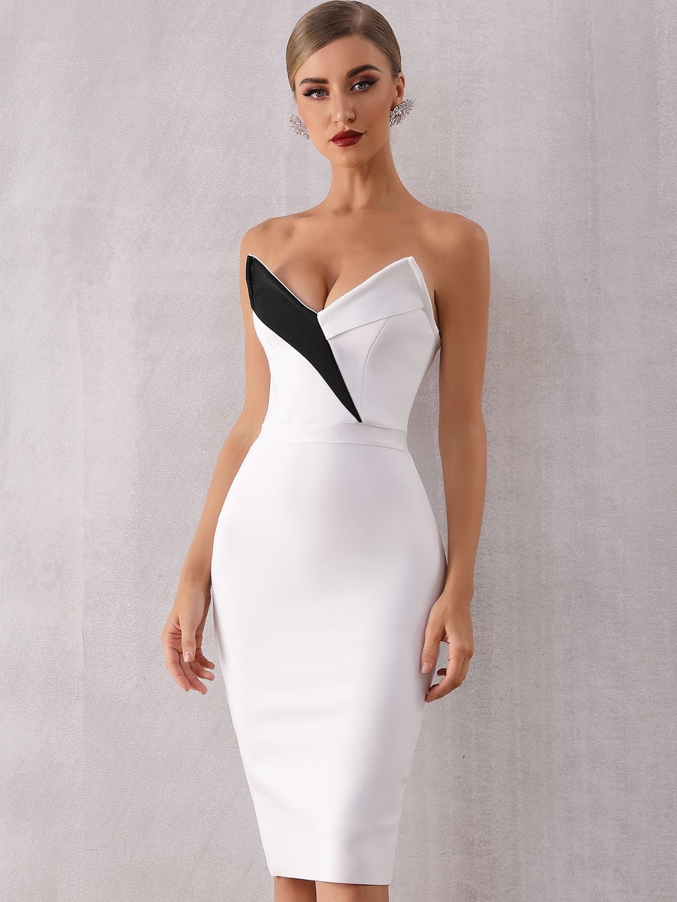 Adyce Contrast Panel Split Back Tube Dress