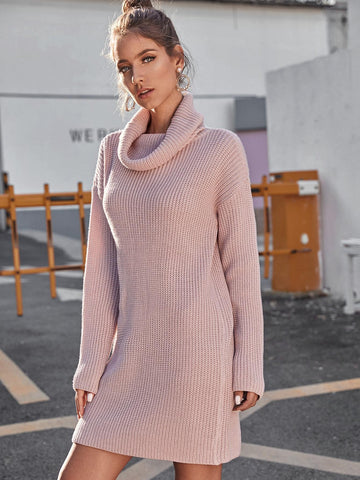 Funnel Neck Drop Shoulder Jumper Dress