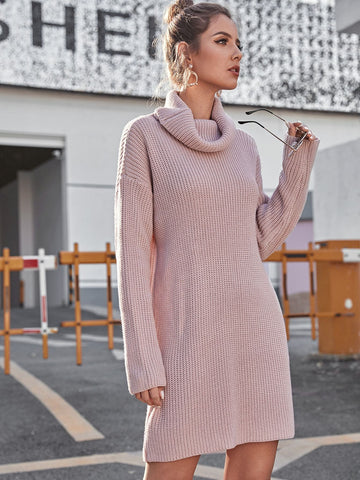 Funnel Neck Drop Shoulder Jumper Dress