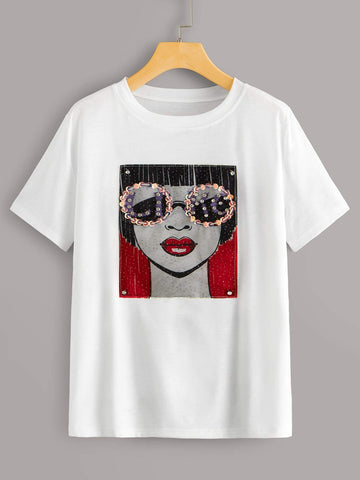 Figure Graphic Contrast Sequin Tee