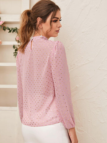 Heart Confetti Mock Neck Blouse
