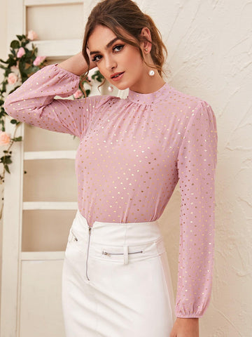 Heart Confetti Mock Neck Blouse