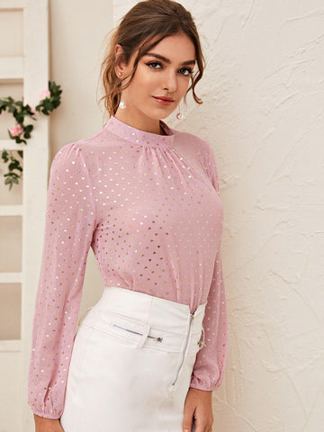 Heart Confetti Mock Neck Blouse