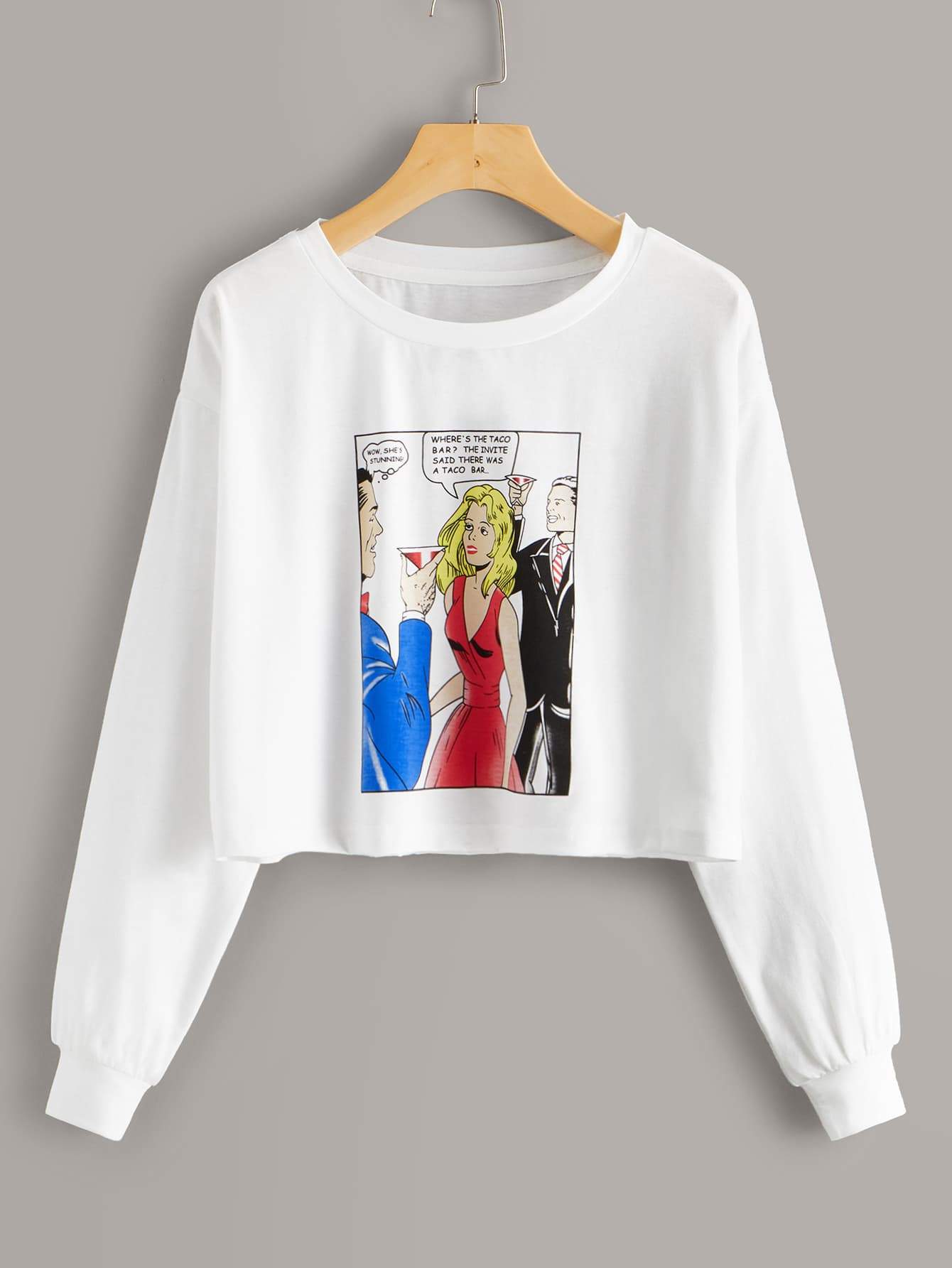 Slogan & Figure Print Crop Tee