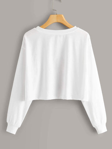 Slogan & Figure Print Crop Tee