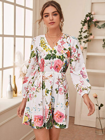 Floral Print Button Detail Dress