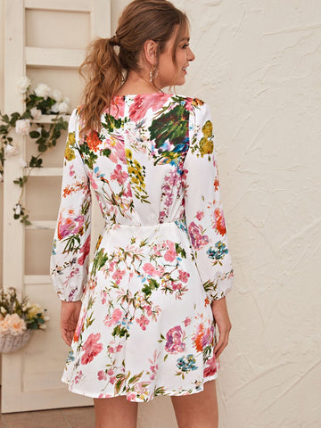 Floral Print Button Detail Dress